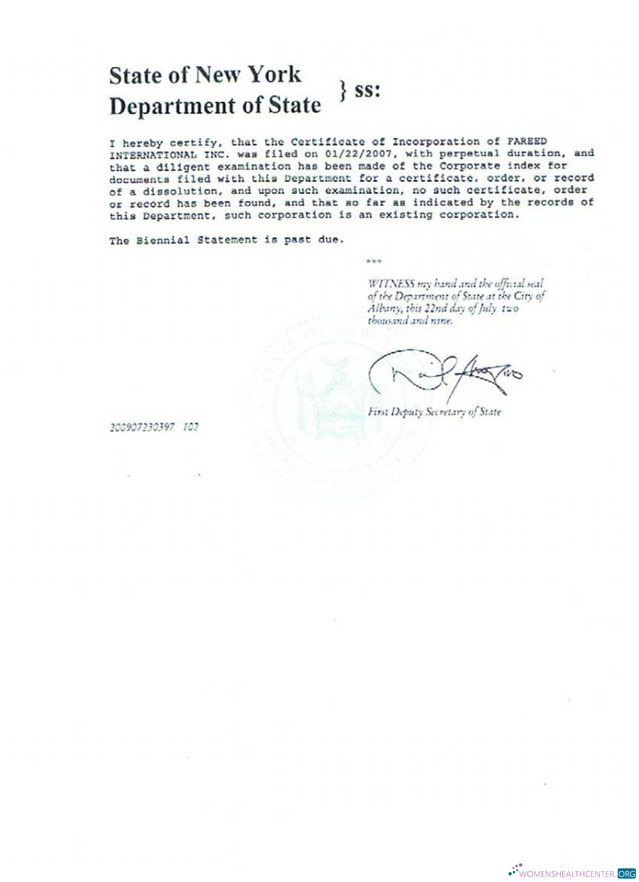 Download USA New York certificate of good standing Photoshop template